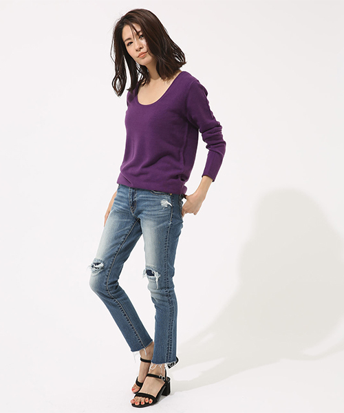 AZUL by moussy（アズールバイマウジー）の「【20190912販売禁止】リペアデニムスキニー（デニムパンツ・レディース・ダークブルー/ブルー・SMALL/X-SMALL/MEDIUM/LARGE）」の13枚目の写真