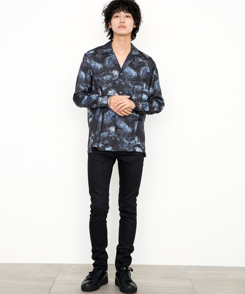 STUDIOUS（ステュディオス）の「【STUDIOUS】ダークドローイングオープンカラーシャツ（シャツ/ブラウス・メンズ・ブラック/ブルー・1/2/3）」の9枚目の写真