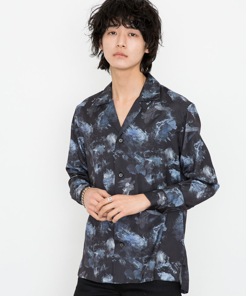 STUDIOUS（ステュディオス）の「【STUDIOUS】ダークドローイングオープンカラーシャツ（シャツ/ブラウス・メンズ・ブラック/ブルー・1/2/3）」の4枚目の写真