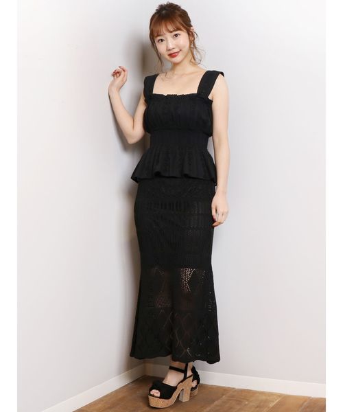 dazzlin（ダズリン）の「カギバリクロシェレースマキシスカート【かぎ針編み】（スカート・レディース・ブラック/ベージュ/グレー/オフホワイト・FREE）」の7枚目の写真