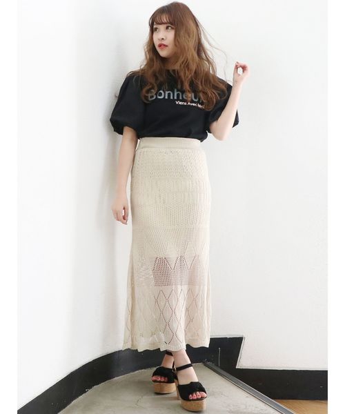 dazzlin（ダズリン）の「カギバリクロシェレースマキシスカート【かぎ針編み】（スカート・レディース・ブラック/ベージュ/グレー/オフホワイト・FREE）」の16枚目の写真