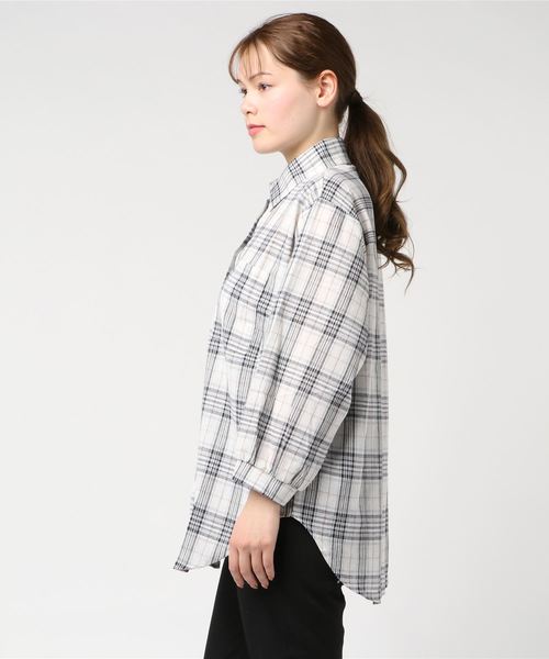 SpRay（スプレイ）の「チェックＢＩＧシャツ（シャツ/ブラウス・レディース・ブラック/ベージュ/オレンジ/ホワイト×ブラック/ホワイト系その他/ホワイト系その他2・FREE）」の7枚目の写真