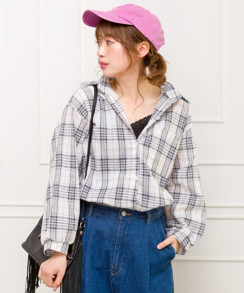 SpRay（スプレイ）の「チェックＢＩＧシャツ（シャツ/ブラウス・レディース・ブラック/ベージュ/オレンジ/ホワイト×ブラック/ホワイト系その他/ホワイト系その他2・FREE）」の2枚目の写真