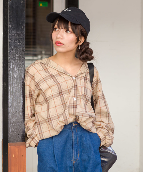 SpRay（スプレイ）の「チェックＢＩＧシャツ（シャツ/ブラウス・レディース・ブラック/ベージュ/オレンジ/ホワイト×ブラック/ホワイト系その他/ホワイト系その他2・FREE）」の5枚目の写真