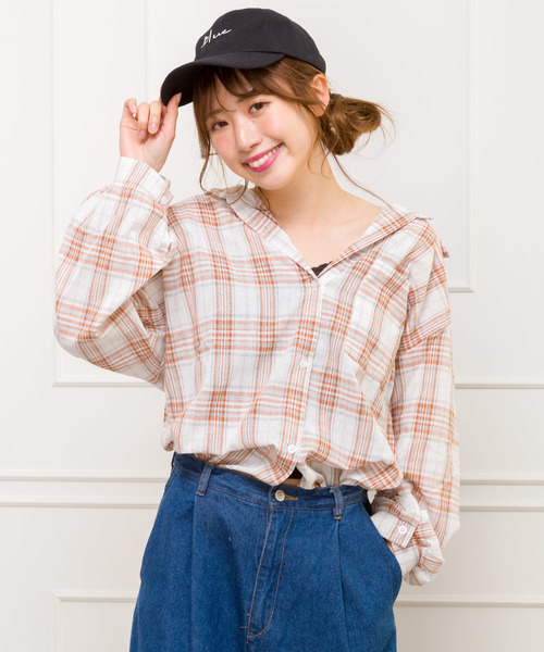 SpRay（スプレイ）の「チェックＢＩＧシャツ（シャツ/ブラウス・レディース・ブラック/ベージュ/オレンジ/ホワイト×ブラック/ホワイト系その他/ホワイト系その他2・FREE）」の3枚目の写真