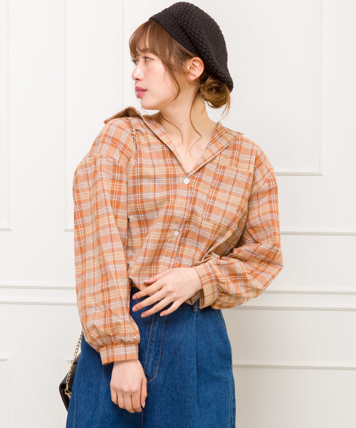 SpRay（スプレイ）の「チェックＢＩＧシャツ（シャツ/ブラウス・レディース・ブラック/ベージュ/オレンジ/ホワイト×ブラック/ホワイト系その他/ホワイト系その他2・FREE）」の6枚目の写真