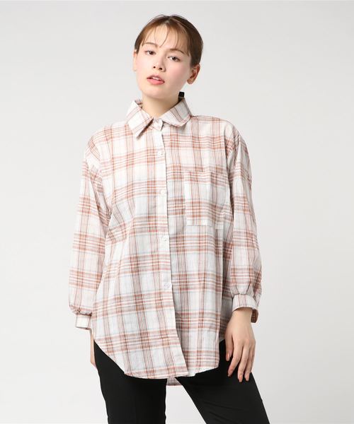 SpRay（スプレイ）の「チェックＢＩＧシャツ（シャツ/ブラウス・レディース・ブラック/ベージュ/オレンジ/ホワイト×ブラック/ホワイト系その他/ホワイト系その他2・FREE）」の10枚目の写真