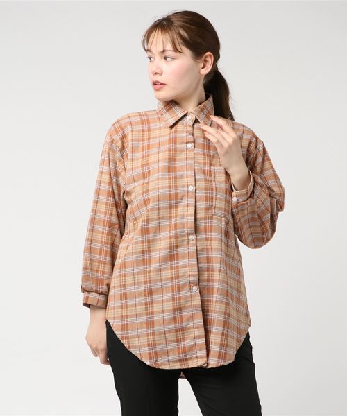 SpRay（スプレイ）の「チェックＢＩＧシャツ（シャツ/ブラウス・レディース・ブラック/ベージュ/オレンジ/ホワイト×ブラック/ホワイト系その他/ホワイト系その他2・FREE）」の14枚目の写真