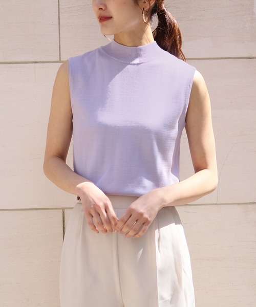 HER CLOSET(ハークローゼット)の「【HERCLOSET】ハイツイストハイネックノースリーブベーシックニット(ニット/セーター・レディース・ブラック/ベージュ/オフホワイト/ブルー/グリーン/テラコッタ/ラベンダー・M)」の7枚目の写真