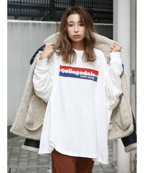 Ungrid(アングリッド)の「CollegedaleロゴロングスリーブTee(Tシャツ/カットソー・レディース・ネイビー/ブラウン/オフホワイト・FREE)」の2枚目の写真