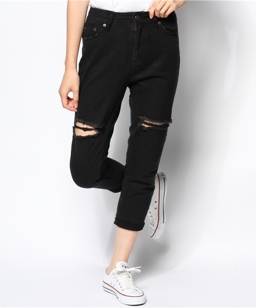 WEGO（ウィゴー）の「WEGO/ デニムダメージボーイズパンツ（デニムパンツ・レディース・オフホワイト/ブラック/インディゴブルー・MEDIUM/LARGE）」の3枚目の写真