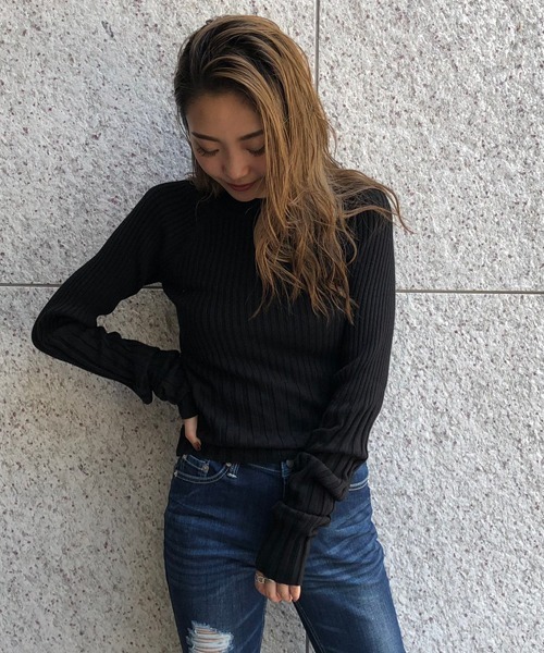 ENVYM（アンビー）の「ロングスリーブリブＫＮＩＴ（ニット/セーター・レディース・ホワイト/ブラック/ベージュ・FREE）」の7枚目の写真