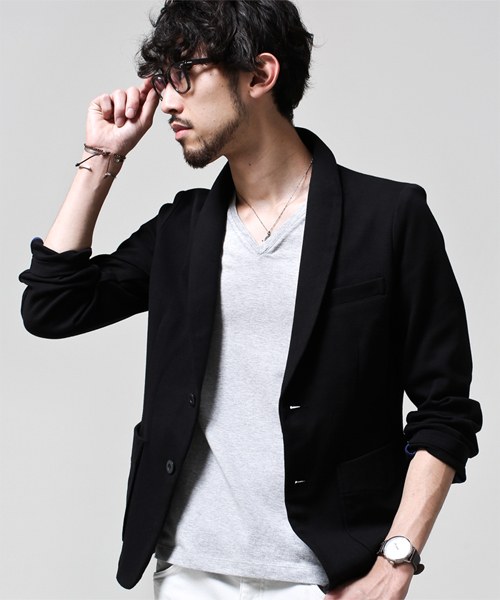 NANO universe（ナノユニバース）の「コットンミラノリブラペルJK（テーラードジャケット・メンズ・ブラック/ネイビー・SMALL/LARGE/X-LARGE/MEDIUM）」の2枚目の写真