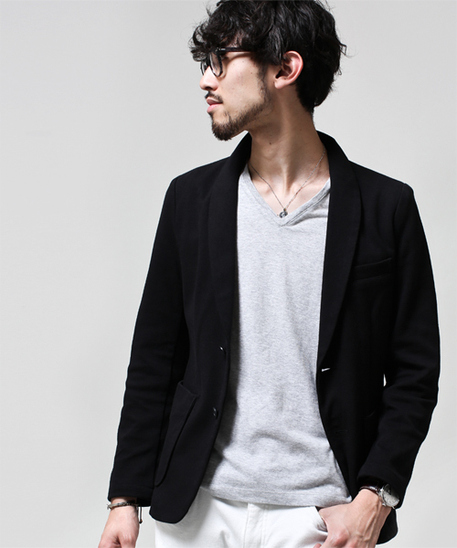 NANO universe（ナノユニバース）の「コットンミラノリブラペルJK（テーラードジャケット・メンズ・ブラック/ネイビー・SMALL/LARGE/X-LARGE/MEDIUM）」の3枚目の写真