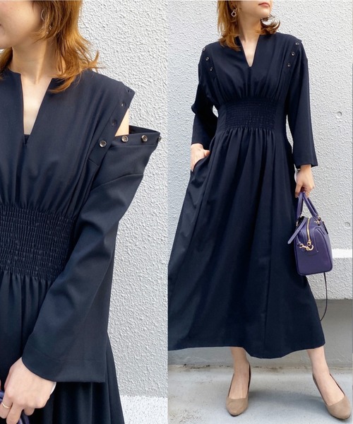 PICCIN(ピッチン)の「オープンショルダーワンピース(ワンピース・レディース・ネイビー/カーキ・MEDIUM)」の2枚目の写真