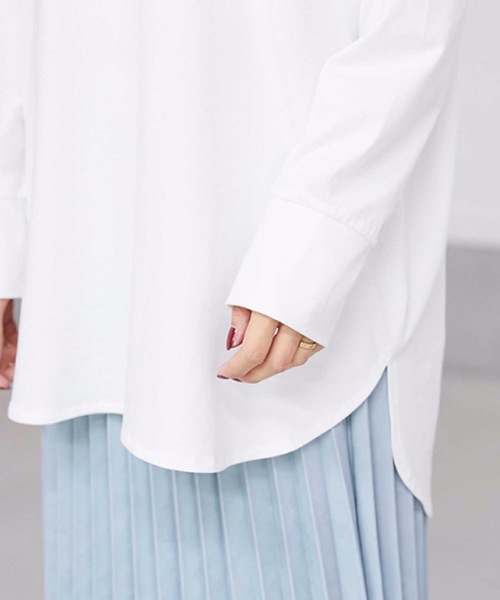 M y u（ミュー）の「ロング丈シャツデザインカット（Tシャツ/カットソー・レディース・ホワイト・MEDIUM）」の6枚目の写真