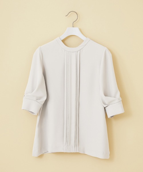 STUDIOUS（ステュディオス）の「【STUDIOUS】ハーフスリーブ２WAYブラウス（シャツ/ブラウス・レディース・ブラック/サックスブルー/ベージュ/ホワイト・FREE）」の2枚目の写真