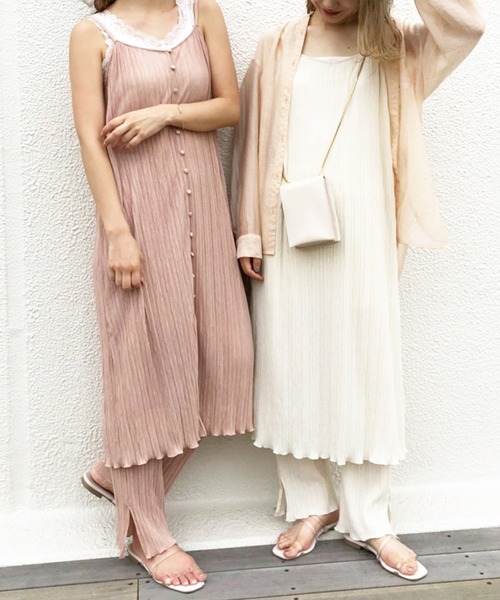 one after another NICE CLAUP（ワンアフターアナザーナイスクラップ）の「キャミワンピースプリーツパンツセット（ワンピース・レディース・オフホワイト/アイボリー/ミント/ピンクベージュ・FREE）」の9枚目の写真