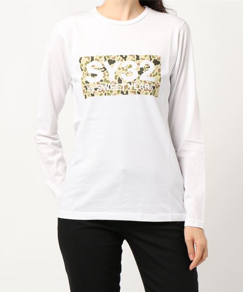 SY32 by SWEET YEARS（エスワイサーティトゥバイスィートイヤーズ）の「【73】【it】【SY32 by SWEET YEARS】BOXLOG L/S TEE（Tシャツ/カットソー・レディース・ホワイト×ホワイト/ブラック×ホワイト/ブラック×ブラック/ホワイト系その他/ホワイト×ブラック/ホワイト×レッド・SMALL/MEDIUM/LARGE/X-LARGE/XX-LARGE）」の12枚目の写真