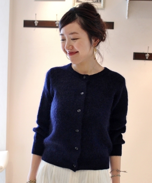 美品♪スピックアンドスパン モヘヤケーブル ニットカーディガン Vネック 美品♪スピックアンドスパン モヘヤケーブル ニットカーディガン V