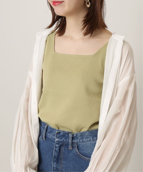 Simplicite(サンプリシテ)の「スクエアNCタンクトップ(ニット/セーター・レディース・ホワイト/グレー/ピンク/グリーン・FREE)」の3枚目の写真