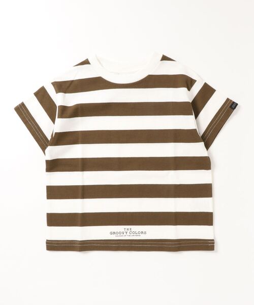 GROOVY COLORS（グルービーカラーズ）の「天竺ボーダー STANDARD ビッグTシャツ（Tシャツ/カットソー・キッズ・ブラック/カーキ/オレンジ・120/100/90/110）」の3枚目の写真