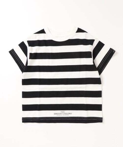 GROOVY COLORS（グルービーカラーズ）の「天竺ボーダー STANDARD ビッグTシャツ（Tシャツ/カットソー・キッズ・ブラック/カーキ/オレンジ・120/100/90/110）」の2枚目の写真