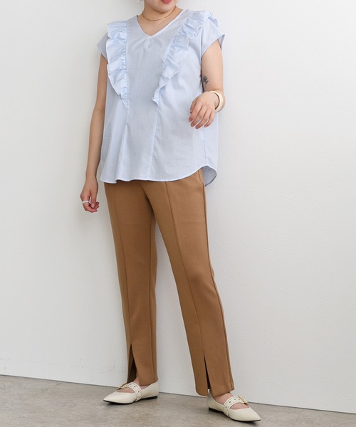 palm RICHE(ポームリシュ)の「ラッフルフリルフレンチスリーブトップス(シャツ/ブラウス・レディース・ブラック/オフホワイト/サックスブルー・M)」の12枚目の写真