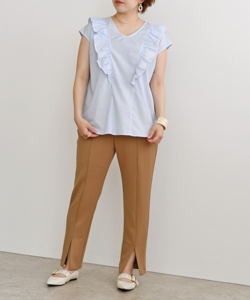 palm RICHE(ポームリシュ)の「ラッフルフリルフレンチスリーブトップス(シャツ/ブラウス・レディース・ブラック/オフホワイト/サックスブルー・M)」の17枚目の写真