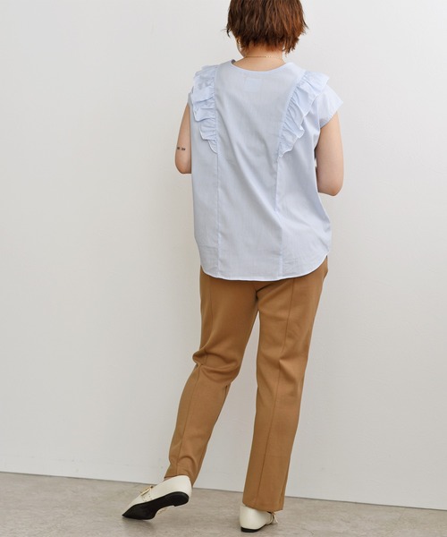 palm RICHE(ポームリシュ)の「ラッフルフリルフレンチスリーブトップス(シャツ/ブラウス・レディース・ブラック/オフホワイト/サックスブルー・M)」の18枚目の写真