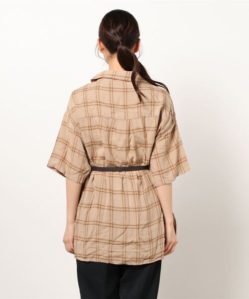 RAG MACHINE（ラグマシーン）の「【RAG MACHINE】ベルト付き半袖チェックシャツ（シャツ/ブラウス・レディース・ベージュ/オリーブ/パープル・M/L）」の5枚目の写真