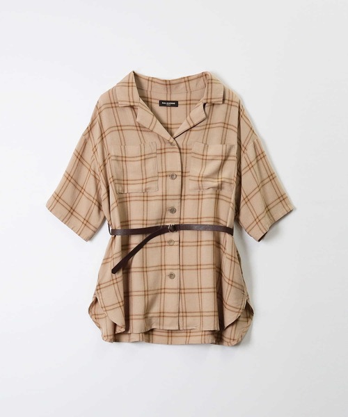 RAG MACHINE（ラグマシーン）の「【RAG MACHINE】ベルト付き半袖チェックシャツ（シャツ/ブラウス・レディース・ベージュ/オリーブ/パープル・M/L）」の6枚目の写真