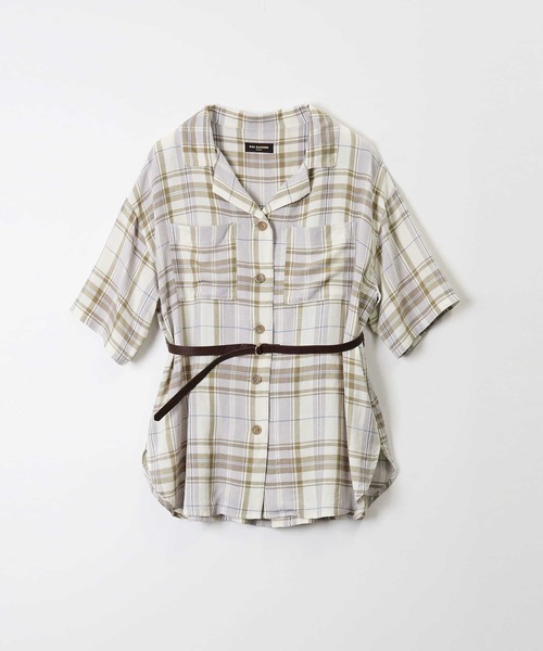 RAG MACHINE（ラグマシーン）の「【RAG MACHINE】ベルト付き半袖チェックシャツ（シャツ/ブラウス・レディース・ベージュ/オリーブ/パープル・M/L）」の7枚目の写真