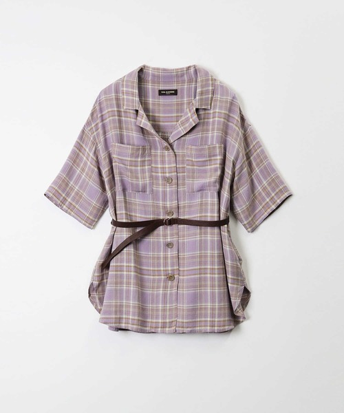 RAG MACHINE（ラグマシーン）の「【RAG MACHINE】ベルト付き半袖チェックシャツ（シャツ/ブラウス・レディース・ベージュ/オリーブ/パープル・M/L）」の8枚目の写真