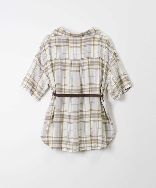 RAG MACHINE（ラグマシーン）の「【RAG MACHINE】ベルト付き半袖チェックシャツ（シャツ/ブラウス・レディース・ベージュ/オリーブ/パープル・M/L）」の9枚目の写真