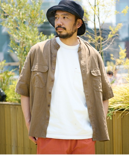 CIAOPANIC TYPY（チャオパニックティピー）の「【OSORO】レーヨン麻バンドカラーシャツ（シャツ/ブラウス・メンズ・チャコールグレー/ブラウン/イエロー/オレンジ/アイボリー/グリーン・SMALL/MEDIUM/LARGE/X-LARGE）」の3枚目の写真