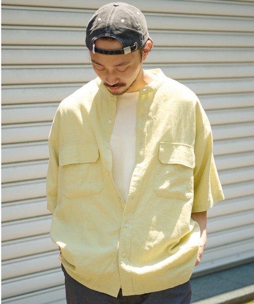 CIAOPANIC TYPY（チャオパニックティピー）の「【OSORO】レーヨン麻バンドカラーシャツ（シャツ/ブラウス・メンズ・チャコールグレー/ブラウン/イエロー/オレンジ/アイボリー/グリーン・SMALL/MEDIUM/LARGE/X-LARGE）」の5枚目の写真