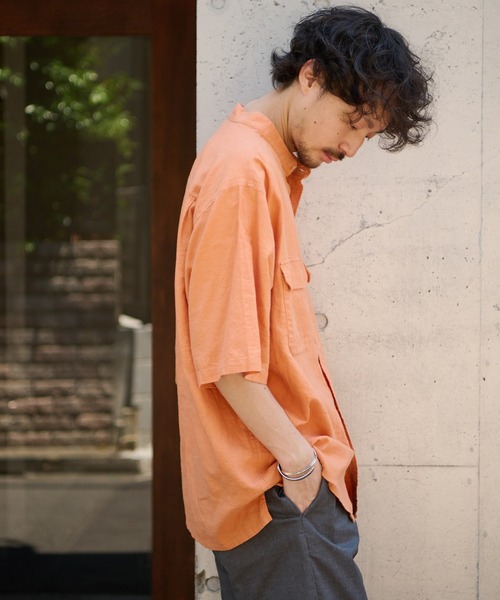 CIAOPANIC TYPY（チャオパニックティピー）の「【OSORO】レーヨン麻バンドカラーシャツ（シャツ/ブラウス・メンズ・チャコールグレー/ブラウン/イエロー/オレンジ/アイボリー/グリーン・SMALL/MEDIUM/LARGE/X-LARGE）」の6枚目の写真