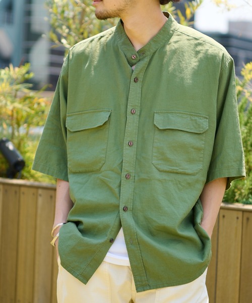 CIAOPANIC TYPY（チャオパニックティピー）の「【OSORO】レーヨン麻バンドカラーシャツ（シャツ/ブラウス・メンズ・チャコールグレー/ブラウン/イエロー/オレンジ/アイボリー/グリーン・SMALL/MEDIUM/LARGE/X-LARGE）」の4枚目の写真