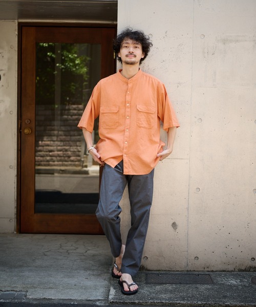 CIAOPANIC TYPY（チャオパニックティピー）の「【OSORO】レーヨン麻バンドカラーシャツ（シャツ/ブラウス・メンズ・チャコールグレー/ブラウン/イエロー/オレンジ/アイボリー/グリーン・SMALL/MEDIUM/LARGE/X-LARGE）」の10枚目の写真