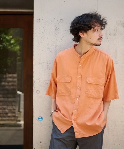 CIAOPANIC TYPY（チャオパニックティピー）の「【OSORO】レーヨン麻バンドカラーシャツ（シャツ/ブラウス・メンズ・チャコールグレー/ブラウン/イエロー/オレンジ/アイボリー/グリーン・SMALL/MEDIUM/LARGE/X-LARGE）」の9枚目の写真