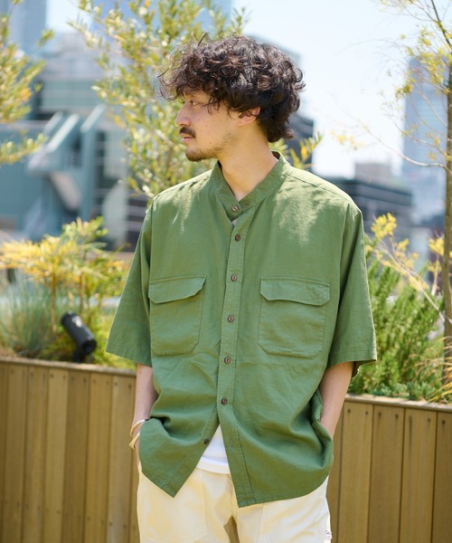 CIAOPANIC TYPY（チャオパニックティピー）の「【OSORO】レーヨン麻バンドカラーシャツ（シャツ/ブラウス・メンズ・チャコールグレー/ブラウン/イエロー/オレンジ/アイボリー/グリーン・SMALL/MEDIUM/LARGE/X-LARGE）」の11枚目の写真