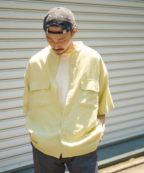 CIAOPANIC TYPY（チャオパニックティピー）の「【OSORO】レーヨン麻バンドカラーシャツ（シャツ/ブラウス・メンズ・チャコールグレー/ブラウン/イエロー/オレンジ/アイボリー/グリーン・SMALL/MEDIUM/LARGE/X-LARGE）」の7枚目の写真