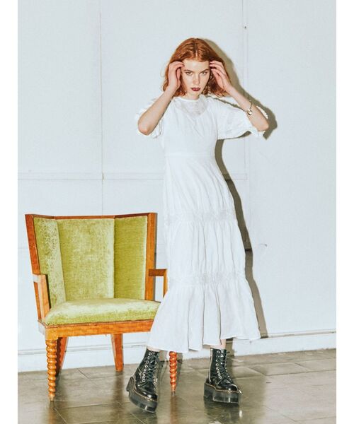 jouetie（ジュエティ）の「コットンクロシェティアードワンピース（ワンピース・レディース・ブラック/パープル/オフホワイト・MEDIUM）」の6枚目の写真