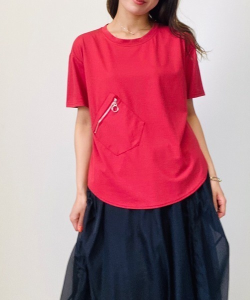 DOLLUPOOPS(ドールアップウップス)の「ポケット付きT(Tシャツ/カットソー・レディース・ピンク/レッド/オレンジ/マスタード/ブラウン・38)」の2枚目の写真