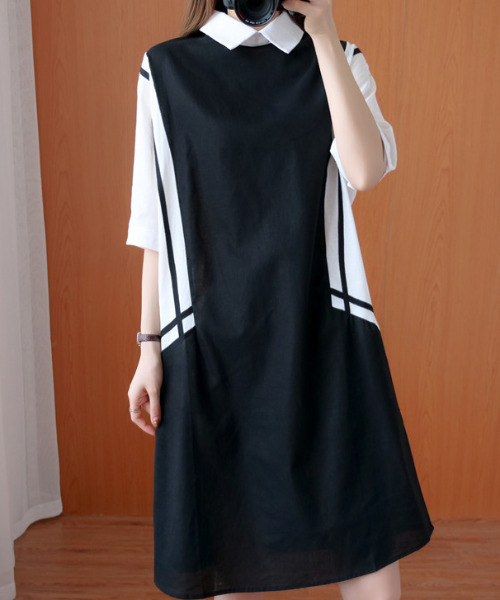 セール 配色ラインワイド襟付きワンピース ワンピース Emi エミプラス のファッション通販 Zozotown