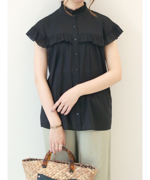 Te chichi（テチチ）の「スタンドフリル切替ブラウス（シャツ/ブラウス・レディース・ブルー/ブラック/オフホワイト・ﾌﾘ-）」の2枚目の写真