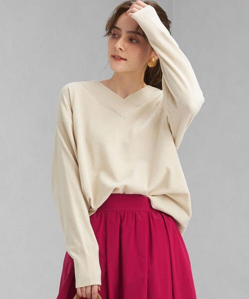 green label relaxing（グリーンレーベルリラクシング）の「HG モール Vネック プルオーバー ニット -ウォッシャブル-（ニット/セーター・レディース・ブラック/ベージュ/パープル・FREE）」の3枚目の写真