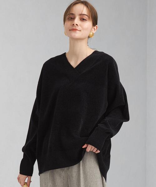 green label relaxing（グリーンレーベルリラクシング）の「HG モール Vネック プルオーバー ニット -ウォッシャブル-（ニット/セーター・レディース・ブラック/ベージュ/パープル・FREE）」の2枚目の写真