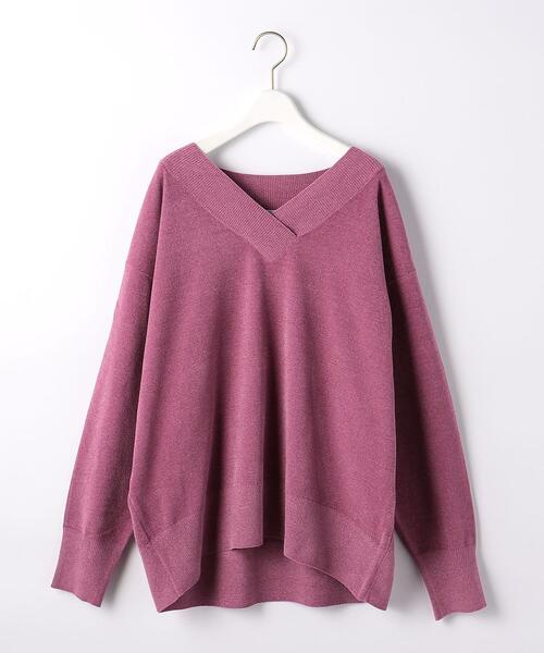 green label relaxing（グリーンレーベルリラクシング）の「HG モール Vネック プルオーバー ニット -ウォッシャブル-（ニット/セーター・レディース・ブラック/ベージュ/パープル・FREE）」の4枚目の写真